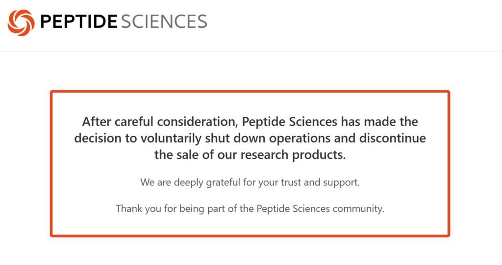 Peptide Sciences Shutdown